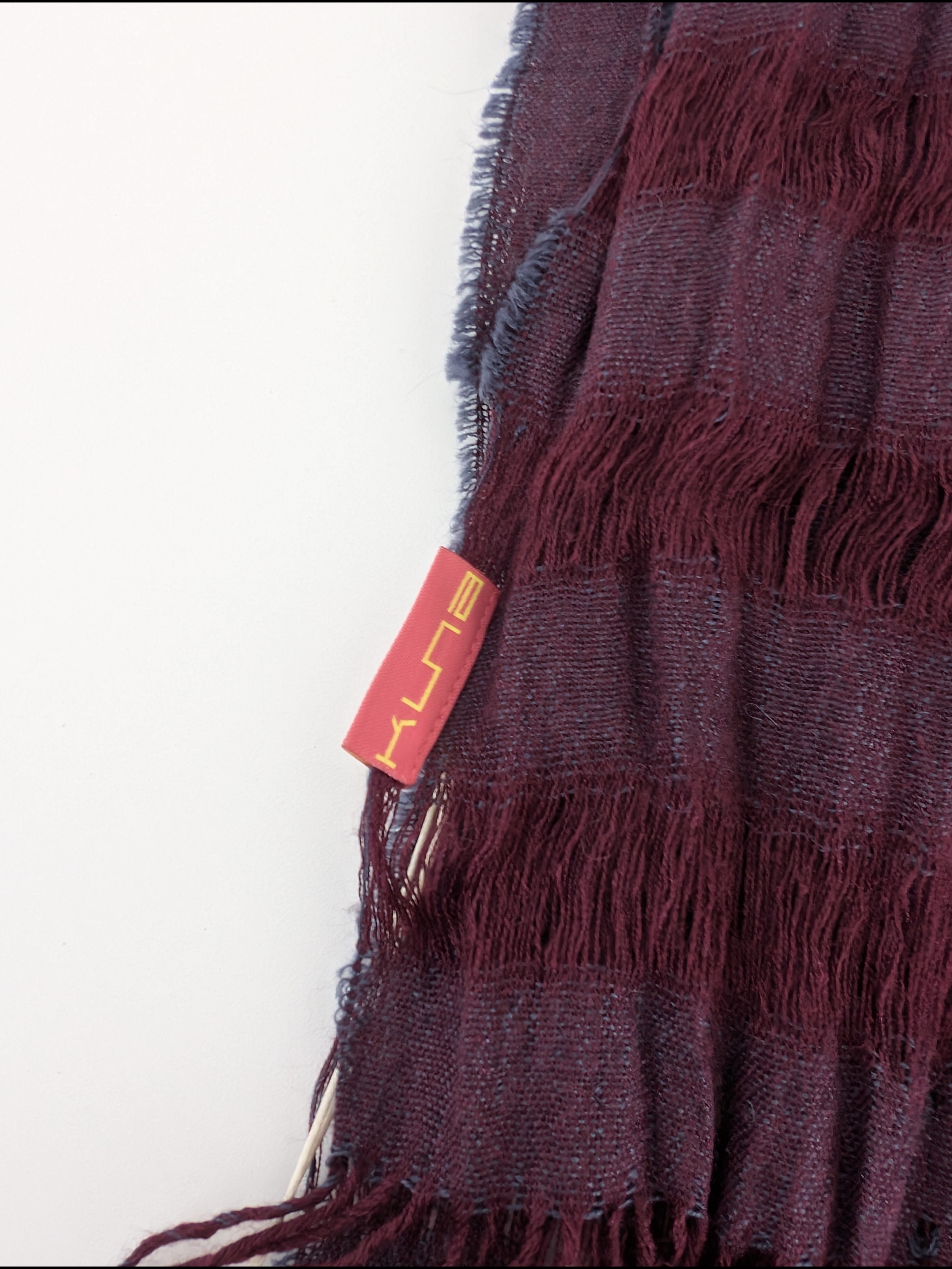 Kuna Nwt Crinkle Scarf Plum Alpaca Silk Fringe Edges Oversized 69"L X 20" W — image 4 of 8
